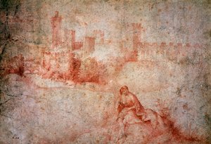 चरवाहा और Castelfranco का दृश्य (सैंगुइन ड्राइंग) द्वारा जियोर्जियोन