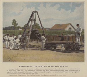 वैगनों पर 220 का मोर्टार लोड हो रहा है (रंगीन फोटो) द्वारा (बाद में) फ्रांसीसी फोटोग्राफर