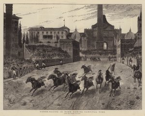 कार्निवल समय के दौरान रोम में घुड़दौड़ (उत्कीर्णन) द्वारा (बाद में) इटालियन स्कूल