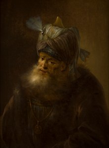 पगड़ी में एक आदमी का चित्र (कैनवास पर तेल) द्वारा (अनुयायी) रेम्ब्रांट हर्मेंसज़। वैन रिजन
