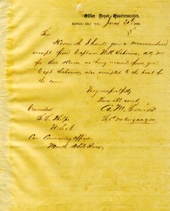 30 जून, 1864 को व्हाइट रिवर के मुहाने सेठ लेडयार्ड फेल्प्स को एएम सेवियर, डुवैल्स ब्लफ, अर्कांसस का पत्र द्वारा एएम सेवियर