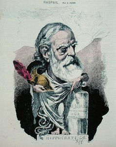 फ्रेंकोइस विंसेंट रास्पेल का कैरिकेचर (1794-1878) c.1870 (रंगीन उत्कीर्णन) द्वारा ए जनन