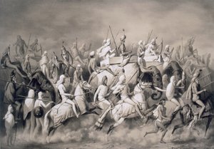 चीर सिंह, सिखों के महाराजा और पंजाब के राजा लाहौर के पास अपने अनुचर शिकार के साथ, 1859