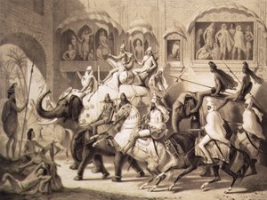 भारत में मल्लाह की लाहौर की एक सड़क, लुई हेनरी डी रूडर (1807-81) 1842 (रंगा हुआ लिथो) द्वारा ए। सोल्टीकोफ के बाद