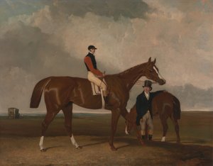 1836 और 1837 के बीच डोनकास्टर में एलिस', पृष्ठभूमि में अपनी वैन के साथ जॉन डे द्वारा सवारी की गई।