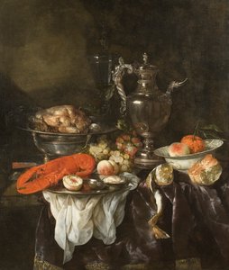 लॉबस्टर, फ्रूट, सिल्वर और चाइना वेयर के साथ स्टिल लाइफ, c.1660 (कैनवास पर तेल)