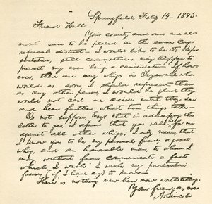 अब्राहम लिंकन से एल्डन हॉल को पत्र, दिनांक 14 फरवरी, 1843