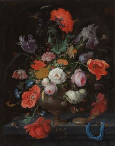 स्टिल लाइफ विथ फ्लावर्स एंड अ वॉच, c.1660-79 (कैनवास पर तेल) द्वारा अब्राहम मिग्नन