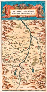 लिमेनिया ने "थियेट्रू" से लिया गया नदी (ब्यूमोंट, एगुएपर्स, क्लेरमोंट और मोंटेफेरन (मोंटफेरैंड), ब्यूरेगार्ड, सिग्नैक, मोंटेगु, पुय गिलाउम ...) के किनारे के महल और कस्बों के साथ लॉयर क्षेत्र के गैब्रिएल सिमियोनेओ एवक्ट भूगोल मानचित्र को स्थलाकृत  द्वारा अब्राहम ऑर्टेलियस