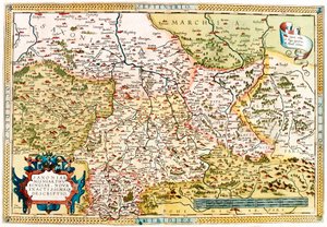Saxony, Misniae, Thuringia, New Accurssimaque विवरण जेरार्ड मर्केटर (Oertel, Ortello या Ortel) द्वारा "एटलस" से जर्मनी में सैक्सोनी, थुरिंगिया के क्षेत्र का भूगोल मानचित्र द्वारा अब्राहम ऑर्टेलियस