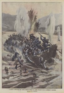 रोवरेटो के पूर्व में, हमारे एक ड्रम में सौ ऑस्ट्रियाई लोगों के साथ एक बड़ी नाव डूबती है