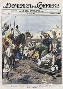मोरक्को में घटनाएँ: एक विद्रोही जनजाति ने सुल्तान के प्रतिनिधियों के सामने आत्मसमर्पण किया। Beltrame का चित्रण। ला डोमेनिका डेल कोरिएरे द्वारा अचिल बेल्ट्रैम