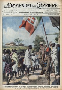 फासीवाद 1937: इथियोपियन साम्राज्य के व्यापारिक केंद्र गाम्बेला में स्वदेशी प्रमुखों और व्यक्तित्वों की बैठकें ताकि इतालवी सरकार में प्रवेश का कार्य किया जा सके। "" ला डोमेनिका डेल कोरिएरे "" में अकिल बेल्ट्राम का चित्रण 17/01/19 द्वारा अचिल बेल्ट्रैम