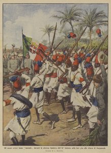 इरिट्रिया के आरोही अपनी यात्रा में 84 वें पैदल सेना के शानदार ध्वज के सामने एक भूत बनाते हैं द्वारा अचिल बेल्ट्रैम