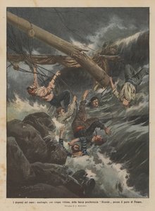 मछली पकड़ने वाली नाव के पांच पीड़ितों के साथ समुद्र के जहाज, शिपव्रेक, मुझे पेसारो बंदरगाह पर याद है