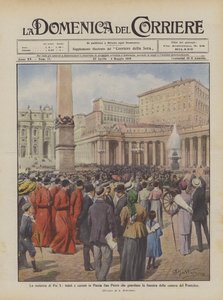 सेंट पीटर स्क्वायर में वफादार और जिज्ञासु, Pius X की बीमारी, जो पोप के बेडरूम की खिड़की को देखते हैं