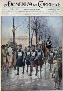 मार्च 22/11/1931 के "ला डोमेनिका डेल कोरिएरे" में ए। बेलट्राम द्वारा ड्राइंग, गैस मास्क के उपयोग में जनसंख्या का प्रयोग करने के लिए वारसॉ में आयोजित किया गया द्वारा अचिल बेल्ट्रैम