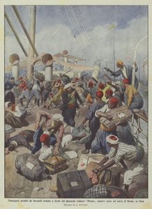 इटालियन पर्सियस स्टीमशिप पर सवार बेडौइन नाविकों द्वारा हमला किए जाने पर यात्रियों ने अंदर प्रवेश किया