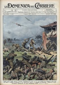 दूसरा चीन-जापानी युद्ध (1937-1945): पेकिन के पास जापानी और चीनी हथियारों के बीच संघर्ष, जापानी ने पूरी चीनी बटालियन को जल्दी से खत्म कर दिया। ०८/०८/१९३७ के "ला डोमेनिका डेल कोरिएरे" से एचीले बेल्ट्राम द्वारा चित्रण। द्वारा अचिल बेल्ट्रैम