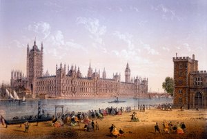 साउथ बैंक से संसद के सदनों, Ch द्वारा बनाया गया प्रिंट। रिवेर, 1862 द्वारा अचिले लुइस मार्टिनट