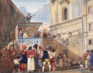 रोमन चर्च ऑफ सेंट्स क्विरिको और गिउडिट्टा में कठपुतली थियेटर, अकिल पिनेली (1809-1841), वॉटरकलर, डिटेल, इटली द्वारा