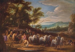 फिलिप फ्रेंकोइस डैनबर्ग मीटिंग ट्रूप्स, 1662, c1915 द्वारा एडम फ्रैंस वैन डेर म्यूलन