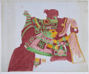 कासा डी बैरियोस, 'हाउस ऑफ द प्रीस्ट', तेओपनैक्सको, टियोतिहुआकान, मैक्सिको (वाटरकलर और ग्रेफाइट) से एक भित्ति के भाग की प्रतिलिपि द्वारा एडेला ब्रेटन