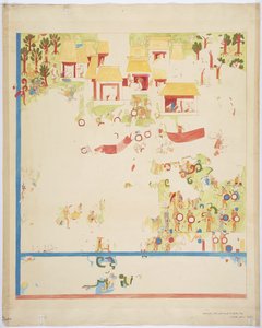 दक्षिणी छोर पैनल, पूर्वी दीवार, भीतरी कक्ष, जगुआर के ऊपरी मंदिर, ग्रेट बॉल कोर्ट, चिचेन इट्ज़ा, मेक्सिको (जल रंग, बॉडी कलर और लाल स्याही) से पेंटिंग की क्वार्टर स्केल कॉपी द्वारा एडेला ब्रेटन