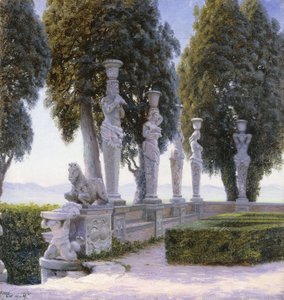 Villa Farnese, Caprarola के मैदान में Caryatids के साथ स्क्वायर; पियराजाले कैरालाइला में पलाज़ो फ़र्नीज़ के पार्क में कारियालिडी में देरी द्वारा एडोल्फ हेनरिक हैनसेन