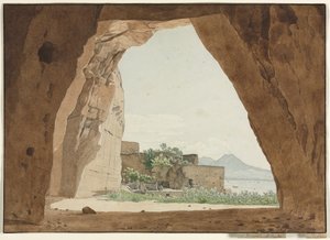 वेसुवियस और एक गुफा से नेपल्स की खाड़ी, 1820। द्वारा एडोल्फ वॉन हेडेक