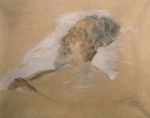 उनकी मृत्युशय्या पर ज्यूसेप वर्डी (कागज पर धोने और सफेद ऊंचाई के साथ पेंसिल) द्वारा एडॉल्फ होहेनस्टीन