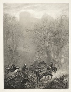 ब्रश और खुरचनी के साथ पत्थर पर निबंध: 1851 में एक जंगल के माध्यम से कैदियों का काफिला। द्वारा एडॉल्फ मेंजेल