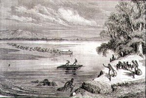 1860 के दशक में कोलोराडो नदी को पार करना (उत्कीर्णन) द्वारा आदोलपे गुसमान