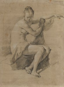 बैठे महिला नग्न, c.1660-70 (काले और सफेद चाक ड्राइंग)
