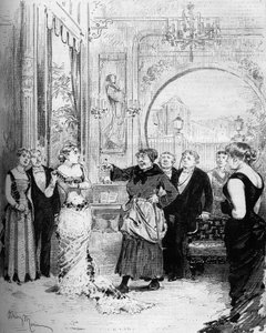 नाट्य प्रतिनिधित्व: "नाना"" विलियम बुस्नाच (1832-1907) द्वारा एमिल ज़ोला (1840-1902) के बाद लुईस मैसिन (1847-1901) (नाना) और मेल होनोरिन (पोमारे) के साथ। पेरिस, थिएटर डे ल'अम्बिगु द्वारा एड्रिएन इमैनुएल मैरी