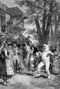 नाटकीय प्रतिनिधित्व: यूजीन लेटरियर (1843-1884), अल्बर्ट वानलू (1846-1920) और अर्नोल्ड मोर्टियर (1843-1885) द्वारा "द क्रिसमस ट्री"। ज़ुल्मा बौफ़र (मेडेलीन बौफ़्लार) के साथ भालू पहलवान द्वारा पेंटिंग द्वारा एड्रिएन इमैनुएल मैरी