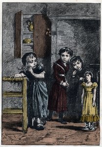 थेनार्डियर की दो बेटियाँ, एपोनिन और एज़ेलमा, कोसेट को देखती हैं, जिन्होंने विक्टर ह्यूगो (1802-1885) 1862 द्वारा "द पेरेंट्स - सेकंड पार्ट: कोसेट" के लिए एड्रियन मैरी (1848-1891) द्वारा गुड़िया कैथरीन - चित्रण प्राप्त किया था।