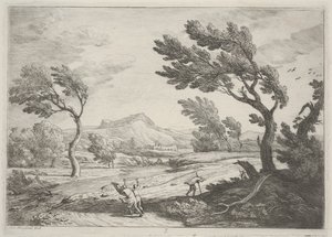 एक उच्च हवा में यात्रियों के साथ लैंडस्केप, c.1753 (नक़्क़ाशी)