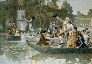 सेरेनेड औ पीर ट्रायोन, क्वीन मैरी एंटोनेट (1755-1793) को श्रद्धांजलि में एक सेरेनेड का चित्रण, 1789 से पहले, एड्रियन मोरो द्वारा उत्कीर्ण (1843-1906)