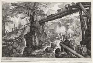 आठ बोहेमियन परिदृश्य: मोतियाबिंद पर लॉग ब्रिज के साथ लैंडस्केप, सी। 1610-1615। द्वारा एजिडियस सदेलर या सैडेलर