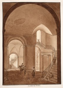 द गार्डन वेस्टिबुल ऑफ़ पलाज़ो केतानी ऑल&39;आर्सो, 1833 (ब्राउन वॉश के साथ नक़्क़ाशी) द्वारा एगोस्टिनो टोफ़ानेलि