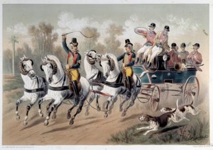 हंटिंग ब्रेक, द स्टार्ट ऑफ़ द हंटर्स प्रिंट बाय अल्बर्ट एडम (1833-?) 19वीं सदी पेरिस, मुसी कार्नावलेट