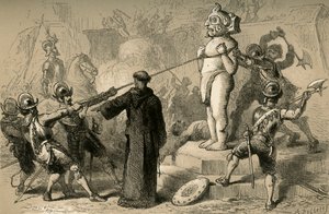 स्पैनियार्ड्स मैक्सिकन मूर्तियों को नष्ट करते हुए, 1877।