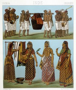 भारत में अंतिम संस्कार (तस्वीर के ऊपर) और कपड़े धोने (तस्वीर के नीचे)। रैसिनेटा द्वारा "" ले कॉस्ट्यूम हिस्टोरिक "" में चित्रण द्वारा अल्बर्ट चार्ल्स अगस्त रेसिनेट