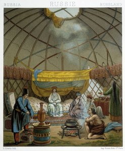Kalmyk (रूसी खानाबदोश) अपने yurt . में द्वारा अल्बर्ट चार्ल्स अगस्त रेसिनेट