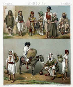 अल्जीरिया और ट्यूनीशिया से लोकप्रिय परिधान। रैसिनेटा द्वारा "" ले कॉस्ट्यूम हिस्टोरिक "" में चित्रण द्वारा अल्बर्ट चार्ल्स अगस्त रेसिनेट