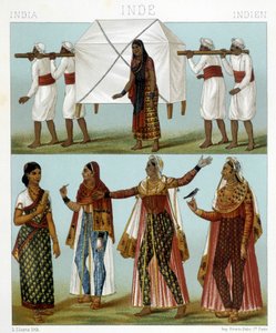 परिवहन और पारंपरिक स्त्री परिधान। रैसिनेटा द्वारा "" ले कॉस्ट्यूम हिस्टोरिक "" में चित्रण द्वारा अल्बर्ट चार्ल्स अगस्त रेसिनेट