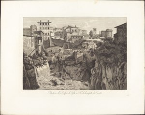 टिवोली में वेस्ता मंदिर का स्थान, झरने के सामने