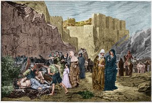 Albigensian Crusade - कैदियों का अपमान - - 1211 में Albigeers के खिलाफ धर्मयुद्ध। अल्बर्ट मेगनन की पेंटिंग के बाद उत्कीर्णन कैदियों का अपमान द्वारा अल्बर्ट पियरे रेने (बाद) मगनन
