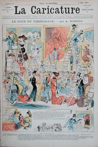 उद्घाटन दिवस, 'ला कैरिकेचर' से, 7 मई 1891 (कलर लिथो) द्वारा अल्बर्ट रोबिडा